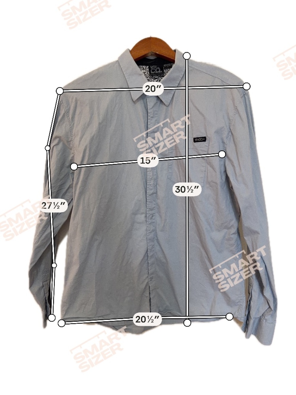 Volcom Vintage Men's Long Sleeve Button Dress Shirt.  Light Blue. Cotton. Large